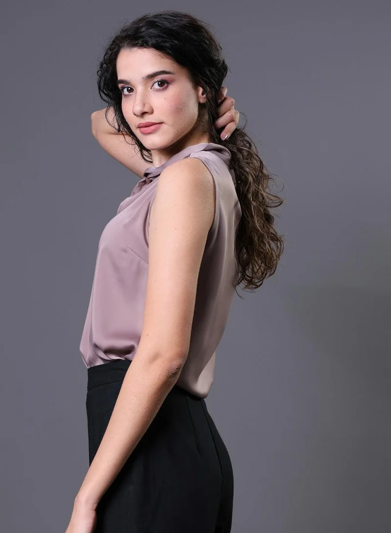 زجزاج Twisted Neck Sleeveless Top - Plum Brown